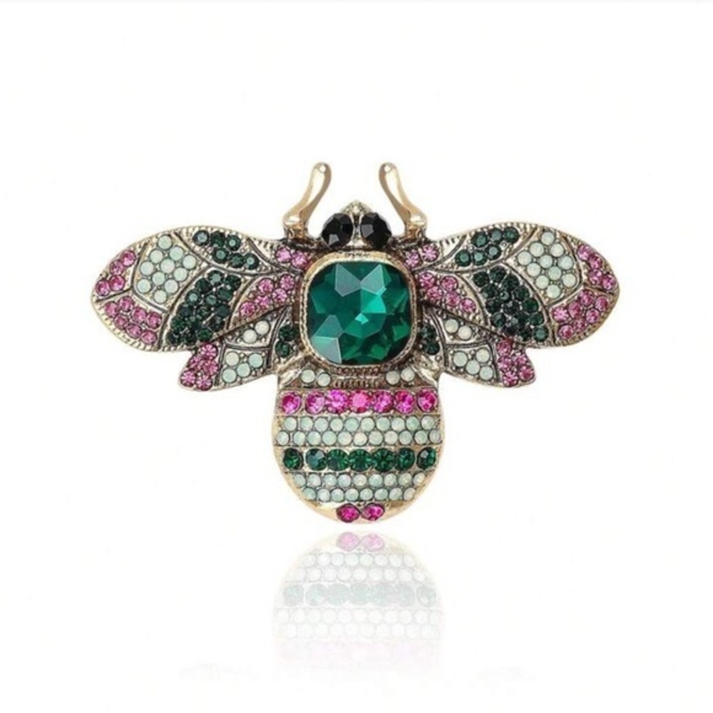 ✨NEW Elegant Green and Pink Crystal Rhinestone Bee Brooch